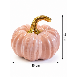 PINK CERAMIC DECORATIVE PUMPKIN WITH GOLD STEM 15×12 CM