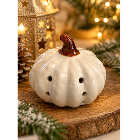WHITE CERAMIC DECORATIVE PUMPKIN 7X4 CM WHITE CERAMIC DECORATIVE PUMPKIN 7X4 CM