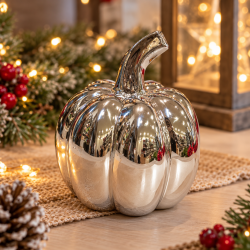 DECORATIVE SILVER PUMPKIN WITH GLOSSY FINISH 8X10 CM