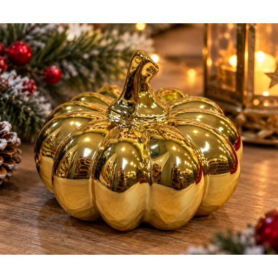GOLD GLOSSY DECORATIVE PUMPKIN 10X8 CM