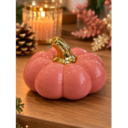PINK CERAMIC DECORATIVE PUMPKIN WITH GOLD STEM 10×7 CM PINK CERAMIC DECORATIVE PUMPKIN WITH GOLD STEM 10×7 CM