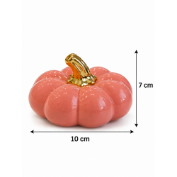PINK CERAMIC DECORATIVE PUMPKIN WITH GOLD STEM 10×7 CM
