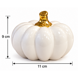 DECORATIVE WHITE PUMPKIN WITH GOLD STEM 9X11 CM
