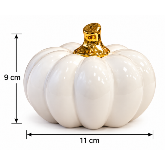 DECORATIVE WHITE PUMPKIN WITH GOLD STEM 9X11 CM DECORATIVE WHITE PUMPKIN WITH GOLD STEM 9X11 CM