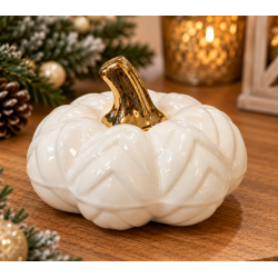 WHITE CERAMIC DECORATIVE PUMPKIN WITH GOLD STEM 10X8 CM WHITE CERAMIC DECORATIVE PUMPKIN WITH GOLD STEM 10X8 CM