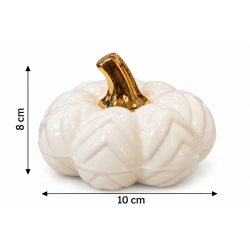 WHITE CERAMIC DECORATIVE PUMPKIN WITH GOLD STEM 10X8 CM