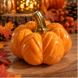 ORANGE CERAMIC DECORATIVE PUMPKIN WITH GOLD STEM 8×10 CM ORANGE CERAMIC DECORATIVE PUMPKIN WITH GOLD STEM 8×10 CM