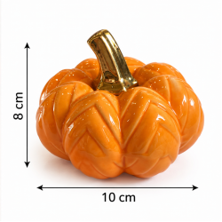 ORANGE CERAMIC DECORATIVE PUMPKIN WITH GOLD STEM 8×10 CM