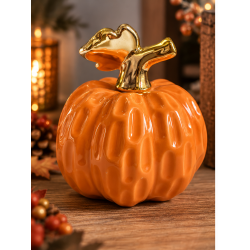 ORANGE CERAMIC DECORATIVE PUMPKIN WITH GOLD STEM 12×10 CM ORANGE CERAMIC DECORATIVE PUMPKIN WITH GOLD STEM 12×10 CM