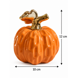 ORANGE CERAMIC DECORATIVE PUMPKIN WITH GOLD STEM 12×10 CM