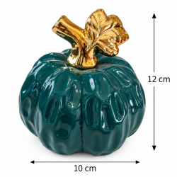 DECORATIVE TEAL PUMPKIN WITH GOLD STEM 12×10 CM