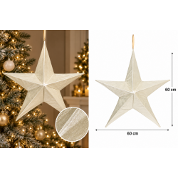 BEIGE HANGING FABRIC CHRISTMAS STAR 60 CM BEIGE HANGING FABRIC CHRISTMAS STAR 60 CM