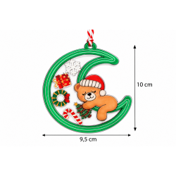 CHRISTMAS HANGING CRESCENT MOON ORNAMENT WITH TEDDY BEAR ACRYLIC 9.5X10 CM – 2 COLORS