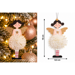 CHRISTMAS HANGING ANGEL ORNAMENT WITH POM POM 18 × 8.5 CM