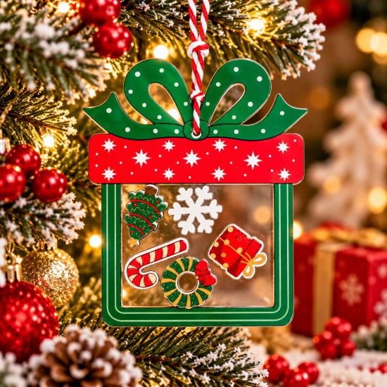 CHRISTMAS HANGING GIFT BOX ORNAMENT IN TRANSPARENT CHRISTMAS HANGING GIFT BOX ORNAMENT IN TRANSPARENT
