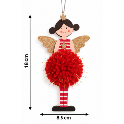 CHRISTMAS HANGING ANGEL ORNAMENT WITH POM POM 18 × 8.5 CM