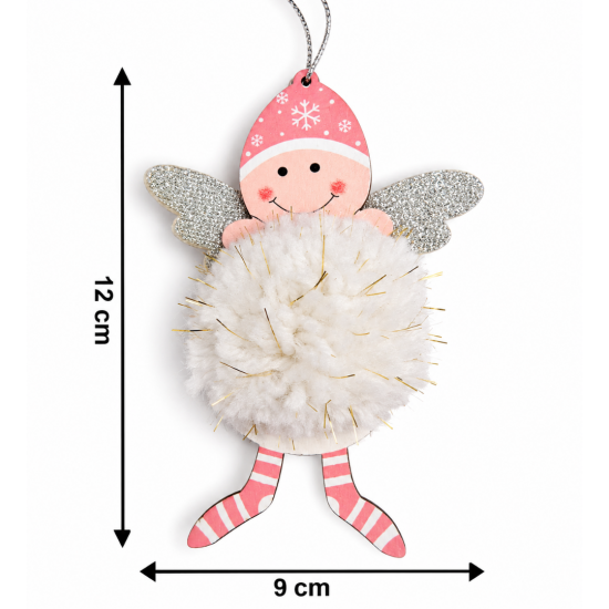 CHRISTMAS HANGING ANGEL ORNAMENT WITH WHITE POM PO