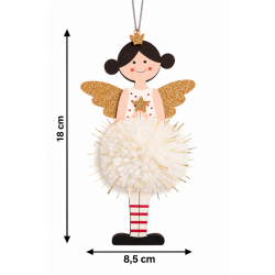 CHRISTMAS HANGING ANGEL ORNAMENT WITH POM POM 18 × 8.5 CM