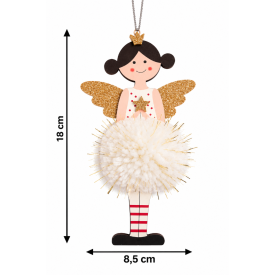CHRISTMAS HANGING ANGEL ORNAMENT WITH POM POM 18 × CHRISTMAS HANGING ANGEL ORNAMENT WITH POM POM 18 ×