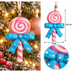 CERAMIC HANGING CHRISTMAS LOLLIPOP WITH BLUE BOW AND GLITTER 5 × 8.5 CM CERAMIC HANGING CHRISTMAS LOLLIPOP WITH BLUE BOW AND GLITTER 5 × 8.5 CM