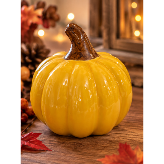 YELLOW DECORATIVE PUMPKIN WITH GLOSSY FINISH 11×10 YELLOW DECORATIVE PUMPKIN WITH GLOSSY FINISH 11×10