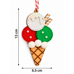WOODEN CHRISTMAS HANGING ICE CREAM ORNAMENT WITH FELT 6.5 × 13 CM