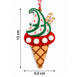 WOODEN CHRISTMAS HANGING ICE CREAM ORNAMENT WITH FELT 6.5 × 13 CM